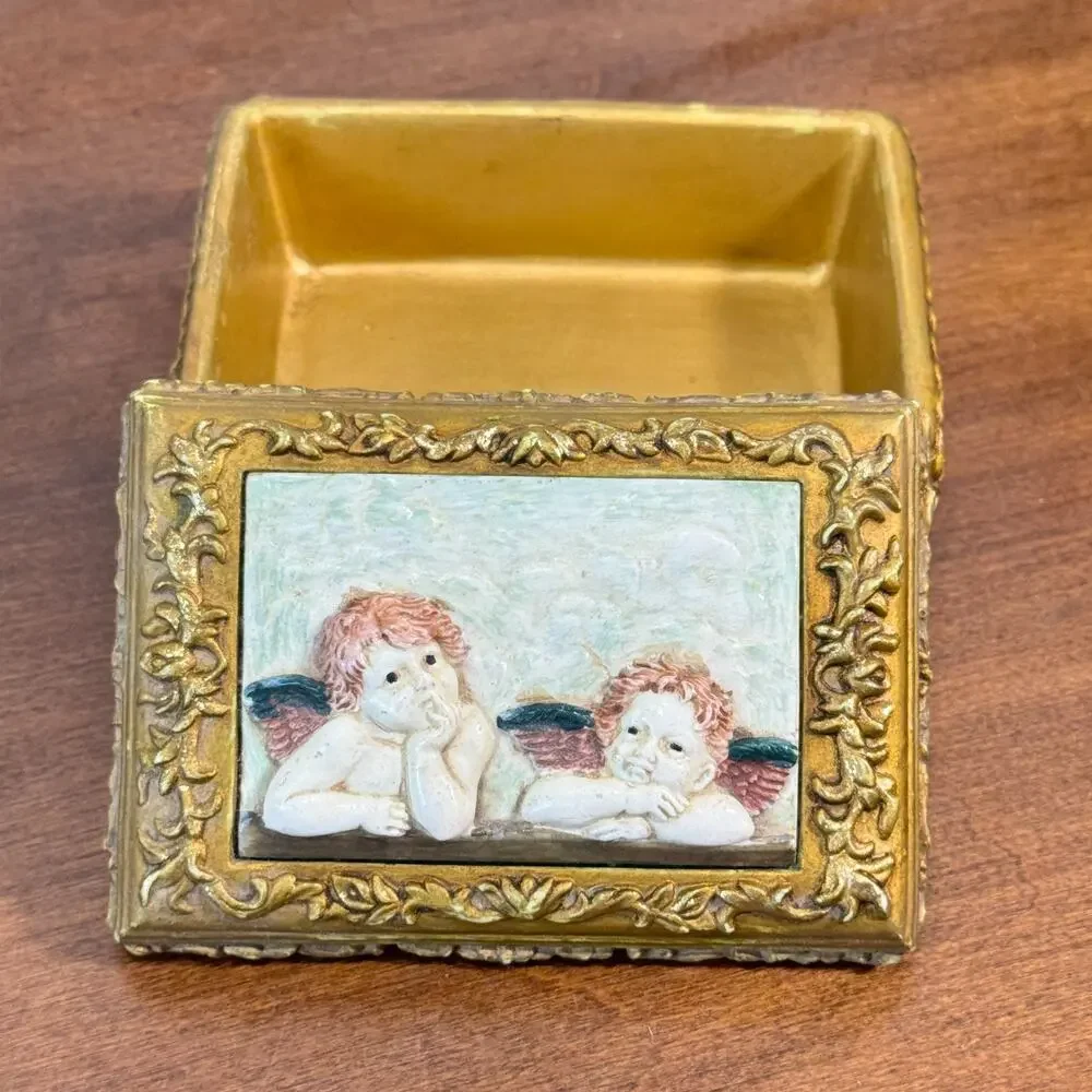 Ornate Gold Cherub Trinket Box 4.25x3x2